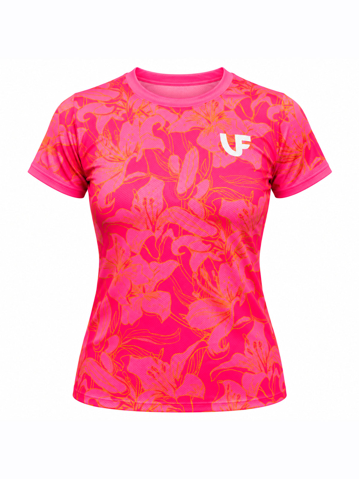 T-shirt de sport corail femme motifs à fleurs - LVF Gold Flowers