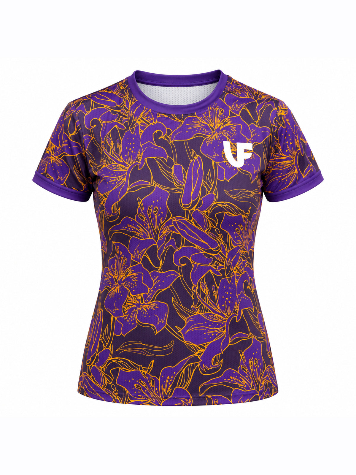 T-shirt de sport violet femme motifs à fleurs - LVF Gold Flowers