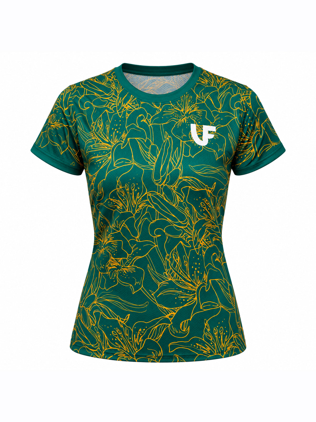 T-shirt de sport vert femme motifs à fleurs - LVF Gold Flowers