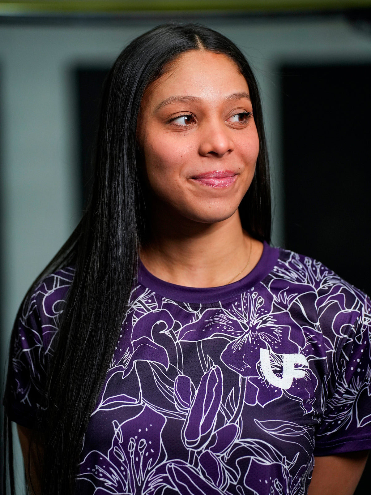 Sportive avec t-shirt de sport violet et blanc à motifs fleurs pour femme LVF Gold Flowers